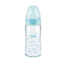 NUK glass bottle 240ml. 0-6 m. with silicone teat 745,054