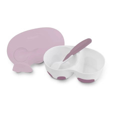 BABYONO plate with a spoon 6m + 1067/02 pink