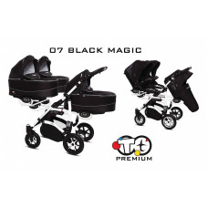 BABYACTIVE TRIPPY Premium stroller for triplets 2in1, 07 BLACK MAGIC with white frame