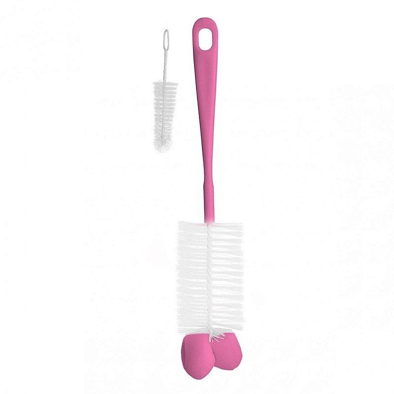 BABYONO Brush for bottles and teats with sponge 720/0, pink