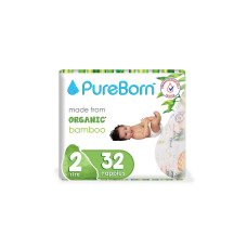 PUREBORN Organic Bamboo Nappies 2 size 3-6 kg 32 pcs.