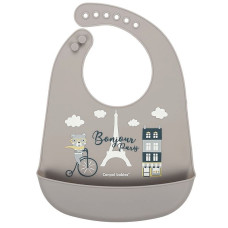 CANPOL BABIES Silicone Bib with Pocket BONJOUR PARIS, navy beige, 74/027_bei