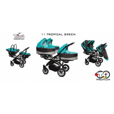 BABYACTIVE TRIPPY Premium Stroller for triplets 3in1 11 TROPICAL GREEN with black frame