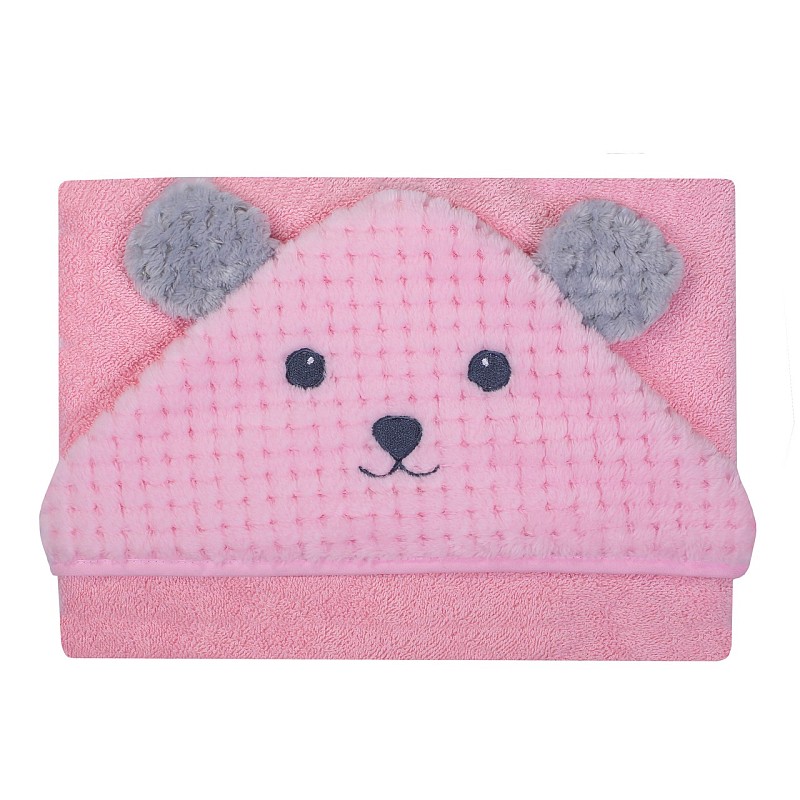 DUET BABY ANIMALS hooded towel 100x100cm 322 pink Bear