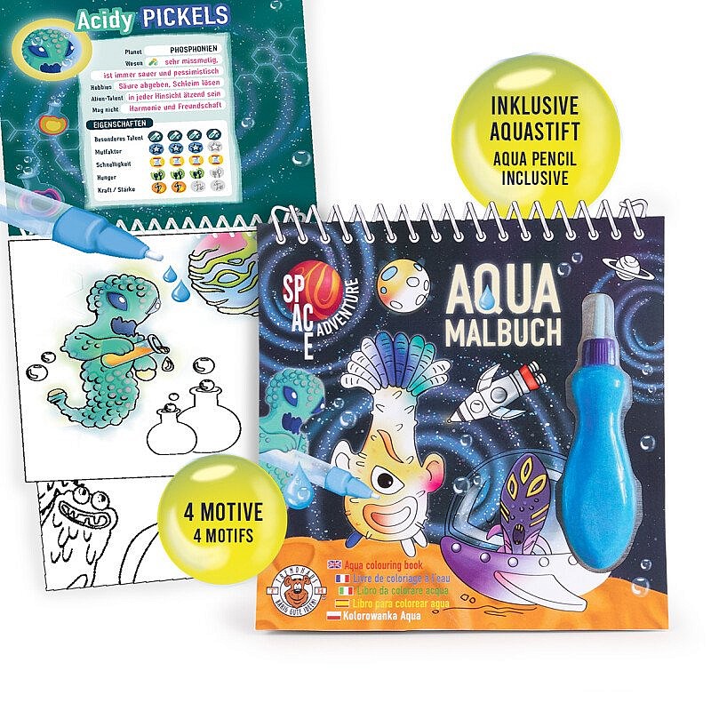 TRENDHAUS Space Adventure - Aqua colouring books including pen TH962447