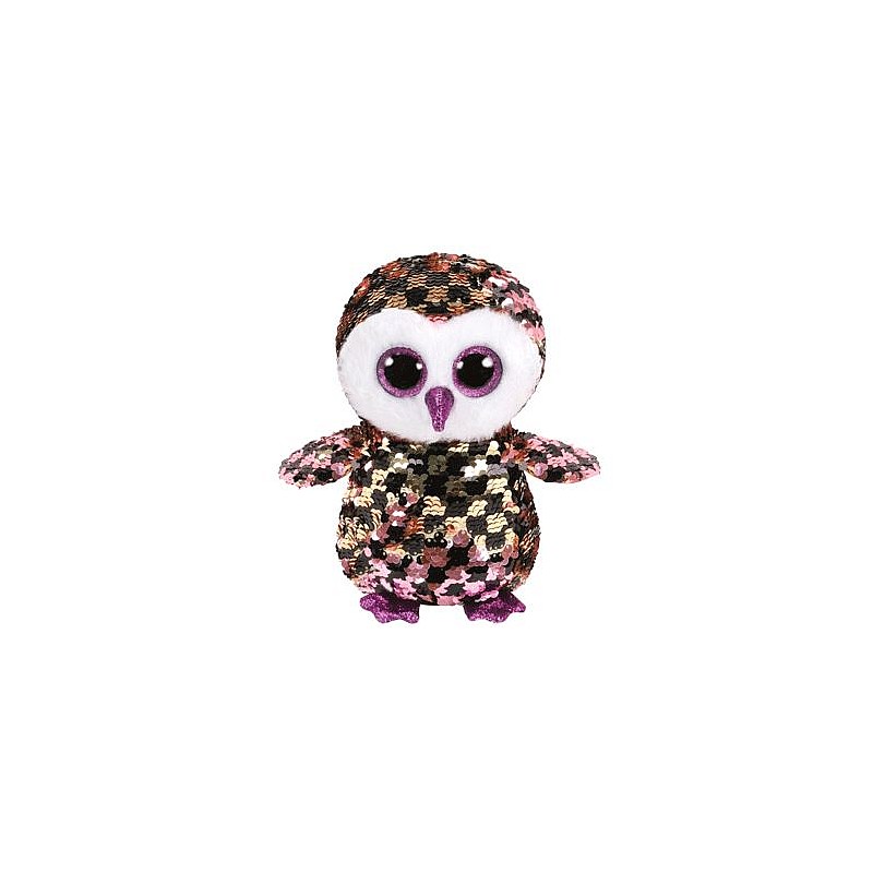 TY Flippables Toy CHECKS SEQUIN PINK BLACK OWL reg 15cm, TY36673