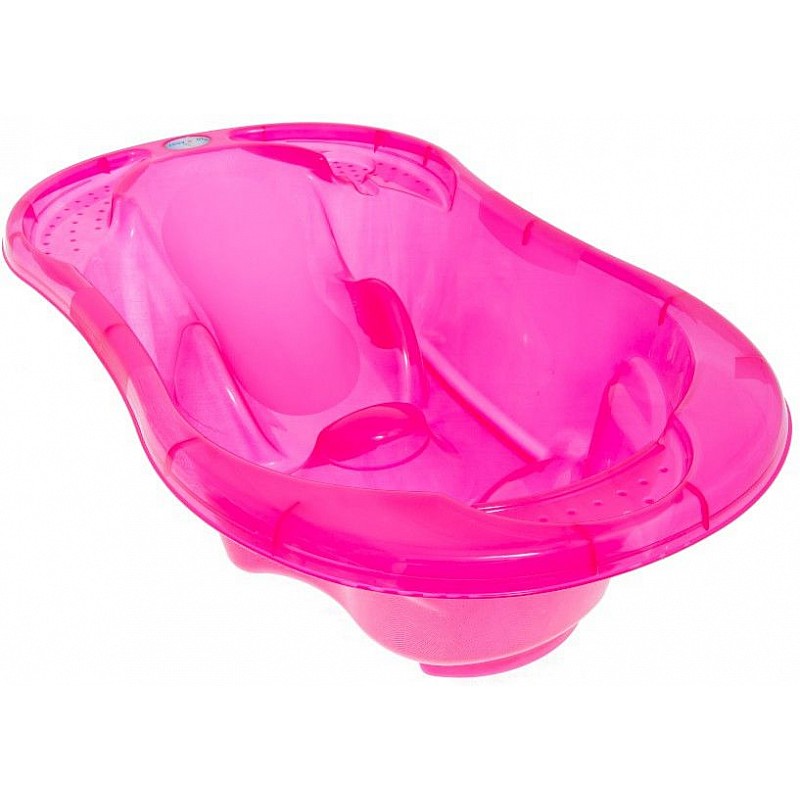 TEGA BABY KOMFORT Anatomical baby bath with plug TG-011 translucent pink