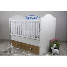 DREWEX BASILIO baby cot with drop-down side and storage box 120x60cm, burlington oak