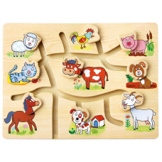 BINO wooden puzzle Labirint Animals 12m+ 88097