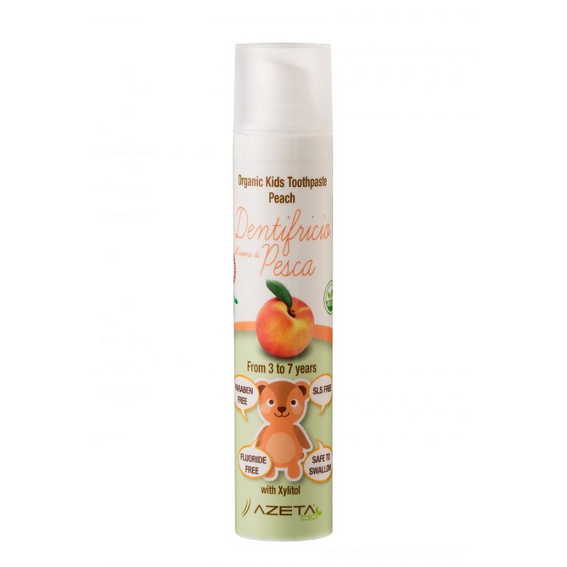 AZETABIO organic peach flavored toothpaste, 3-7 years old AB061/3