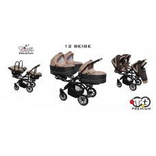 BABYACTIVE TRIPPY Premium Stroller for triplets 3in1 12 BEIGE with black frame