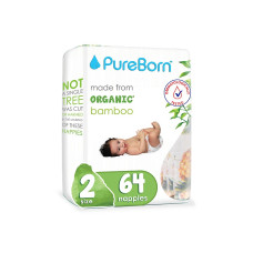 PUREBORN Organic Bamboo Nappies 2 size 3-6 kg 64 pcs.