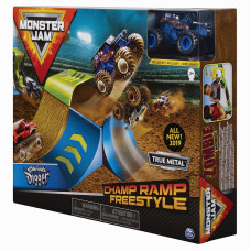 MONSTER JAM trase trikiem ar automašīnu 1:64 Basic Stunt, 6045029