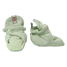 Lodger Slipper Solid cotton slippers with non-slip soles and buttons, Leaf, 6-12 months. SLC 070