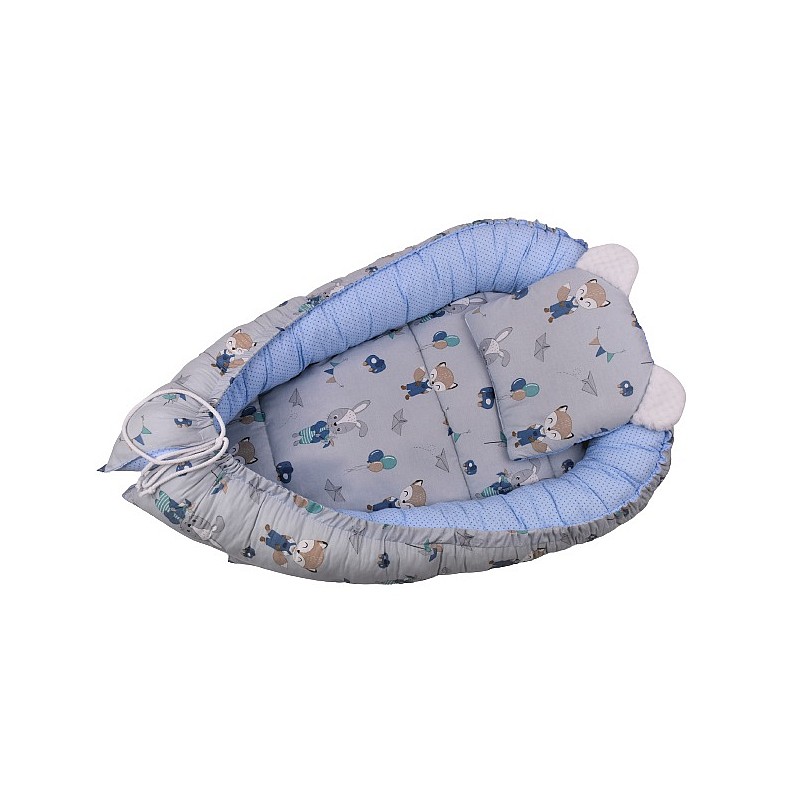 DUET BABY Newborn nest with mattress and pillow 659 Rabbit with ballons blue (606594)