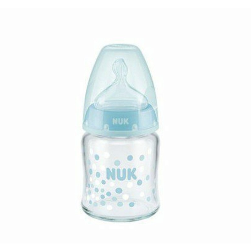 NUK NATURE SENSE 120ml glass bottle with silicone teat 0m + SK45 10747092 turquoise dots SALE