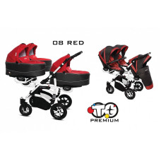 BABYACTIVE TRIPPY Premium stroller for triplets 2in1, 08 RED with white frame