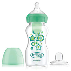 DR.BROWNS Wide-Neck Options+ feeding bottle with wide neck and silicone spout 6m+ 270ml. 1pcs. green WB91606-P3