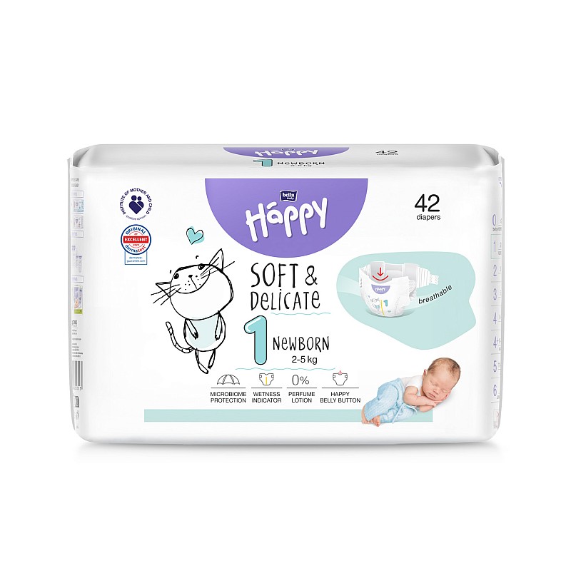 HAPPY NEWBORN diapers 1. size (2-5 kg), 42 pcs. BB-054-NB42-W01