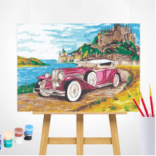 TSVETNOY Painting set by numbers 30x40cm Cadillac on the background of the castle, ME1054e