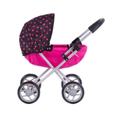 TO-MA Doll pram SUSIE 9325 BLACK and PINK DOTS