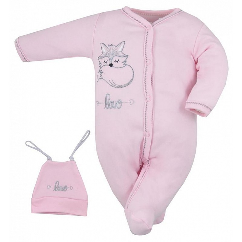 KOALA FOX LOVE long-sleeved romper + hat size 56 07-605 pink