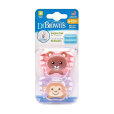 DR.BROWNS PreVent BEAR & MONKEY silicone soother 6-12m. 2 pcs. pink / purple PV22014-ES