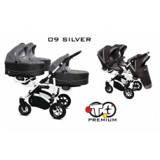 BABYACTIVE TRIPPY Premium stroller for triplets 2in1, 09 SILVER with white frame