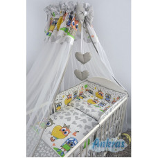 ANKRAS OWLS AND HEARTS Gultas veļas komplekts no 6 daļām 120x90/180cm grey