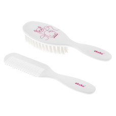 AKUKU soft hair brush and comb 0m+, A0083 white/pink