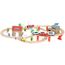 Wooden train track with electric train, 88 pcs. set