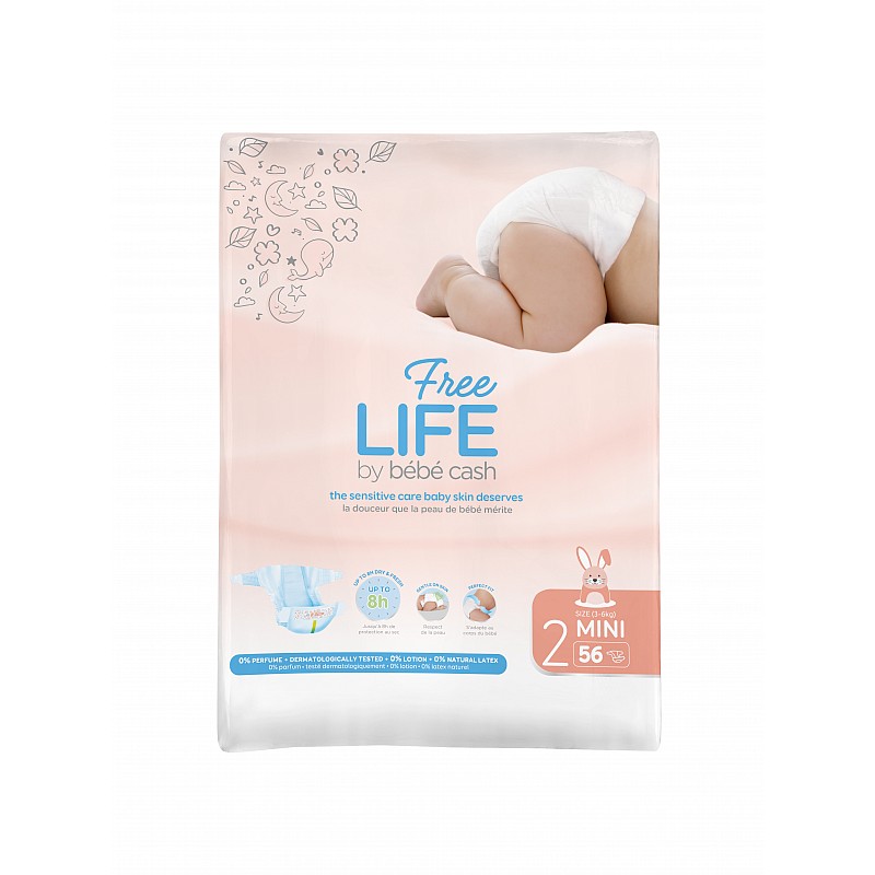 BEBE CASH Freelife Mini baby diapers 3-6kg 56pcs., 250017420 SALE