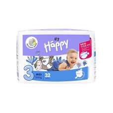 HAPPY Midi size 3 diapers 5-9kg 32pcs. SALE