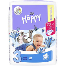 HAPPY Midi BIG PACK size 3 diapers 72pcs 5-9kg. SALE