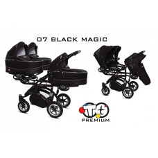 BABYACTIVE TRIPPY Premium stroller for triplets 2in1, 07 BLACK MAGIC with black frame