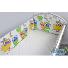 ANKRAS OWLS AND HEARTS protector for crib rungs 360cm, grey