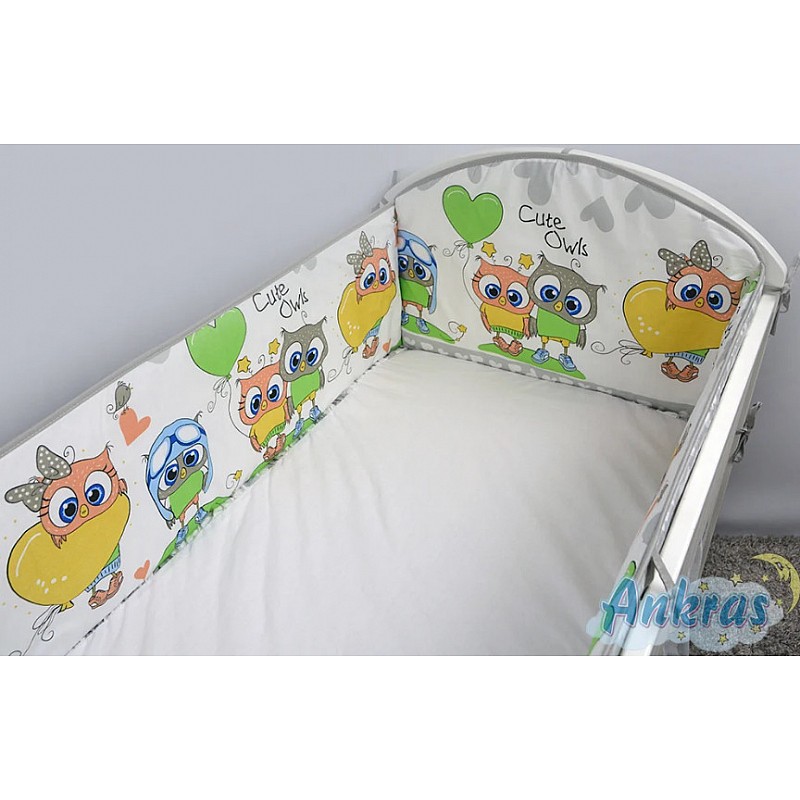 ANKRAS OWLS AND HEARTS protector for crib rungs 360cm, grey