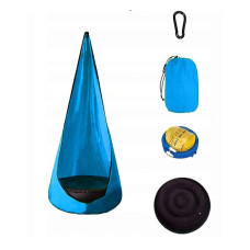 Hanging hammock with inflatable seat, blue