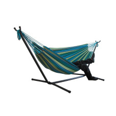 Double hammock with stand, green/blue