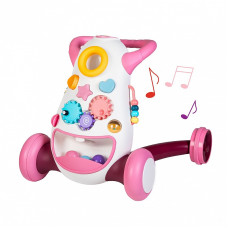 A children's four-wheeled balance scooter, pink