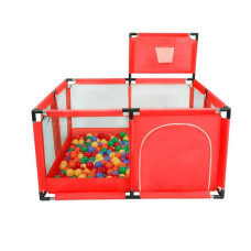 Playpen with balls and basketball hoop, red