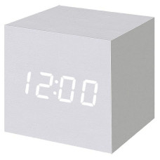 Wooden LED clock-cube, white