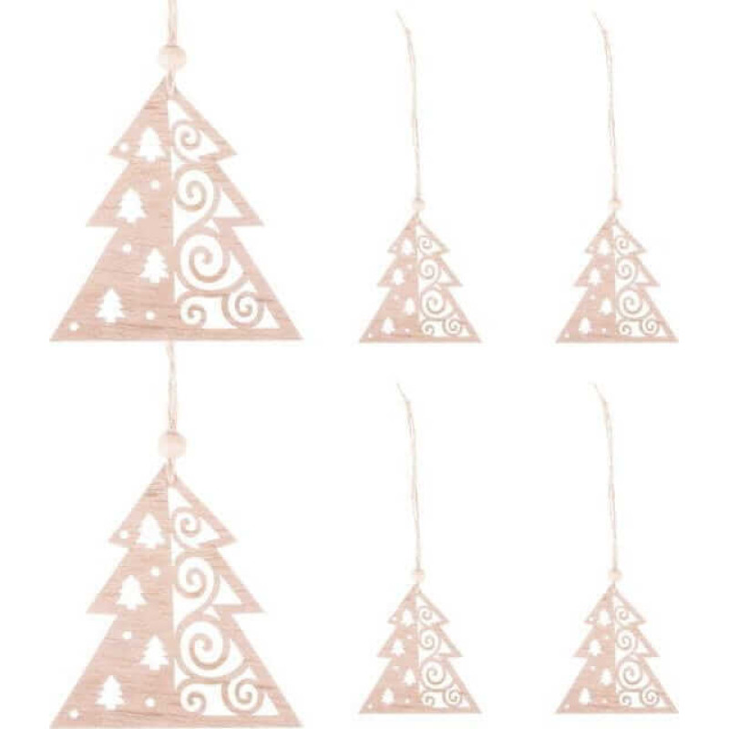 Springos CA0662 WOODEN ORNAMENT 6 PCS (CHRISTMAS TREE)