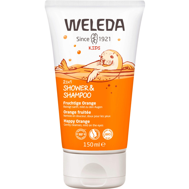 Weleda shower gel and shampoo for kids, juicy orange, 150 ml.